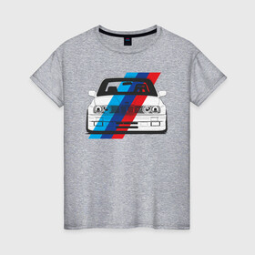 Женская футболка хлопок с принтом BMW M3 (E30) (M флаг) в Кировске, 100% хлопок | прямой крой, круглый вырез горловины, длина до линии бедер, слегка спущенное плечо | bmw | bmw m3 | bmw m3 e30 | e30 | m3 | бмв | бмв м3 | м3