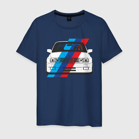 Мужская футболка хлопок с принтом BMW M3 (E30) (M флаг) в Кировске, 100% хлопок | прямой крой, круглый вырез горловины, длина до линии бедер, слегка спущенное плечо. | bmw | bmw m3 | bmw m3 e30 | e30 | m3 | бмв | бмв м3 | м3