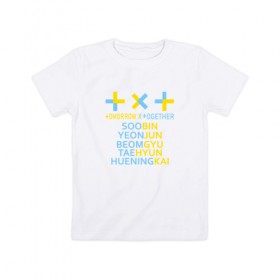 Детская футболка хлопок с принтом TOMORROW X TOGETHER в Кировске, 100% хлопок | круглый вырез горловины, полуприлегающий силуэт, длина до линии бедер | k pop | kpop | together | tomorrow | tomorrow x together | txt | к поп | кей | кейпоп | кпоп | поп