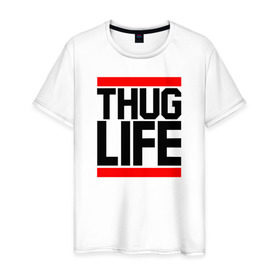 Мужская футболка хлопок с принтом THUG LIFE в Кировске, 100% хлопок | прямой крой, круглый вырез горловины, длина до линии бедер, слегка спущенное плечо. | 2pac | thug life | tupac | tupac shakur | жизнь головореза | тупак | тупак шакур