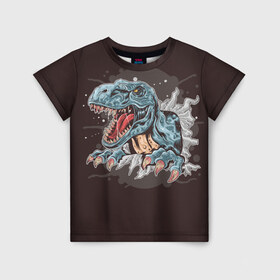 Детская футболка 3D с принтом T-Rex в Кировске, 100% гипоаллергенный полиэфир | прямой крой, круглый вырез горловины, длина до линии бедер, чуть спущенное плечо, ткань немного тянется | art | dino | dinos | dinosaur | raptor | style | trex | velociraptor | арт | динозавр | мир юрского периода | ти рекс | ящер