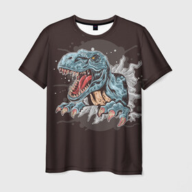 Мужская футболка 3D с принтом T-Rex в Кировске, 100% полиэфир | прямой крой, круглый вырез горловины, длина до линии бедер | art | dino | dinos | dinosaur | raptor | style | trex | velociraptor | арт | динозавр | мир юрского периода | ти рекс | ящер