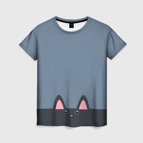 Женская футболка 3D с принтом Милашка котик в Кировске, 100% полиэфир ( синтетическое хлопкоподобное полотно) | прямой крой, круглый вырез горловины, длина до линии бедер | животные | кот | котейка | котик | кошки | милашка | милота | милый