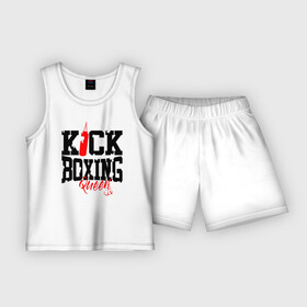 Детская пижама с шортами хлопок с принтом Kick boxing Queen в Кировске,  |  | boxer | boxing | kick boxing | kickboxing | mma | queen | бокс | боксер | кик боксинг | кикбоксинг | королева бокса | тайский бокс