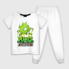 Детская пижама хлопок с принтом Plants vs. Zombies в Кировске, 100% хлопок |  брюки и футболка прямого кроя, без карманов, на брюках мягкая резинка на поясе и по низу штанин
 | battle | game | plants vs zombies | plants vs zombies battle for neighborville | zombie | битва | битва за нейборвиль | зомби | игра | линии | надпись | растения | растения против зомби