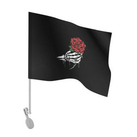 Флаг для автомобиля с принтом Рука скелета с розой в Кировске, 100% полиэстер | Размер: 30*21 см | core | hand | hardcore | skeleton | tatoo | роза | романтика | рука | скелет | тату | цветок | черный фон