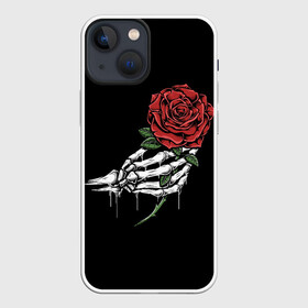 Чехол для iPhone 13 mini с принтом Рука скелета с розой в Кировске,  |  | core | hand | hardcore | skeleton | tatoo | роза | романтика | рука | скелет | тату | цветок | черный фон