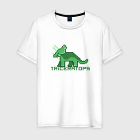 Мужская футболка хлопок с принтом Трицератопс в Кировске, 100% хлопок | прямой крой, круглый вырез горловины, длина до линии бедер, слегка спущенное плечо. | динозавр | пиксельный динозавр | пиксельный рисунок | трицератопс