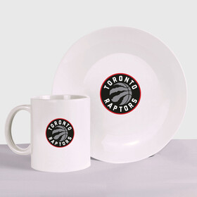 Набор: тарелка + кружка с принтом Toronto Raptors Logo в Кировске, керамика | Кружка: объем — 330 мл, диаметр — 80 мм. Принт наносится на бока кружки, можно сделать два разных изображения. 
Тарелка: диаметр - 210 мм, диаметр для нанесения принта - 120 мм. | Тематика изображения на принте: nba | raptors | toronto | toronto raptors | баскетбол | нба | рапторс | рэпторс | спорт | торонто | торонто рапторс | торонто рэпторс