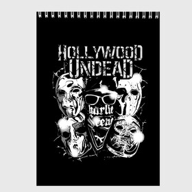 Скетчбук с принтом Hollywood Undead в Кировске, 100% бумага
 | 48 листов, плотность листов — 100 г/м2, плотность картонной обложки — 250 г/м2. Листы скреплены сверху удобной пружинной спиралью | Тематика изображения на принте: charlie scene | danny | funny man | hollywood undead | hu | j dog | johnny 3 tears | голливудская нежить | голубь | голубь с гранатой | граната | ню метал | рэп метал | рэп рок