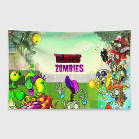 Флаг-баннер с принтом PLANTS VS ZOMBIES в Кировске, 100% полиэстер | размер 67 х 109 см, плотность ткани — 95 г/м2; по краям флага есть четыре люверса для крепления | garden warfare | pl | plants | plants vs. zombies | plants vs. zombies: garden warfare | popcap | zombies | кактус | картошка | подсолнух | растения против зомби | сад