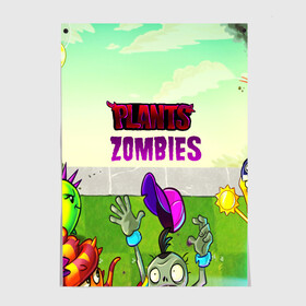 Постер с принтом PLANTS VS ZOMBIES в Кировске, 100% бумага
 | бумага, плотность 150 мг. Матовая, но за счет высокого коэффициента гладкости имеет небольшой блеск и дает на свету блики, но в отличии от глянцевой бумаги не покрыта лаком | garden warfare | pl | plants | plants vs. zombies | plants vs. zombies: garden warfare | popcap | zombies | кактус | картошка | подсолнух | растения против зомби | сад