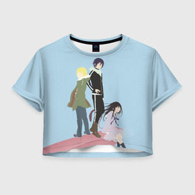 Женская футболка Crop-top 3D с принтом Yato, Yukine & Hiyori в Кировске, 100% полиэстер | круглая горловина, длина футболки до линии талии, рукава с отворотами | ghost | god of calamity | hiyori | iki | noragami | shinki | yato | yatogami | yukine | бездомный бог | бог бедствия | ики | призрак | секки | хиёри | шинки | юки | юкине | юкинэ | ято