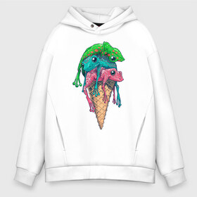 Мужское худи Oversize хлопок с принтом IceCream в Кировске, френч-терри — 70% хлопок, 30% полиэстер. Мягкий теплый начес внутри —100% хлопок | боковые карманы, эластичные манжеты и нижняя кромка, капюшон на магнитной кнопке | cold | frog | frogs | horn | ice cream | summer | toad | winter | жаба | жабы | зима | картинка | картинки | лето | лягушка | лягушки | мороженное | мороженое | рожок | холодно