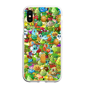 Чехол для iPhone XS Max матовый с принтом PLANTS VS ZOMBIES в Кировске, Силикон | Область печати: задняя сторона чехла, без боковых панелей | game | gamer | pattern | plants vs zombies | sticker | зомби | игры | паттерн | растения | растения против зомби | стикеры