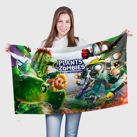 Флаг 3D с принтом Plants vs Zombies. в Кировске, 100% полиэстер | плотность ткани — 95 г/м2, размер — 67 х 109 см. Принт наносится с одной стороны | plants vs zombies | pvz | зомби | игра | растения | растения против зомби