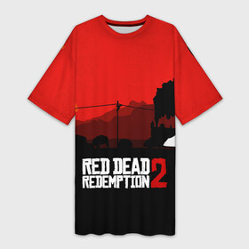 Платье-футболка 3D с принтом RDR 2 в Кировске,  |  | arthur morgan | cowboy | online | red dead online | red dead redemption 2 | rockstar games | wild west | артур морган | бандит | вестерн | винтовка | дикий запад | ковбой | рокстар