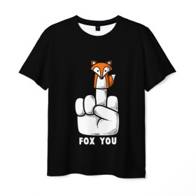 Мужская футболка 3D с принтом FOX YOU в Кировске, 100% полиэфир | прямой крой, круглый вырез горловины, длина до линии бедер | Тематика изображения на принте: animal | animals | forest | fox | off | redhead | животное | животные | лексика | лес | лис | лиса | лисица | мат | палец | рыжая | фыр