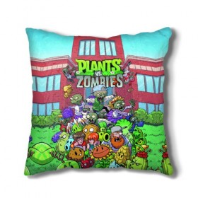 Подушка 3D с принтом PLANTS VS ZOMBIES в Кировске, наволочка – 100% полиэстер, наполнитель – холлофайбер (легкий наполнитель, не вызывает аллергию). | состоит из подушки и наволочки. Наволочка на молнии, легко снимается для стирки | battle | plants | plants vs zombies | pvsz | vs | zombies | растения против зомби