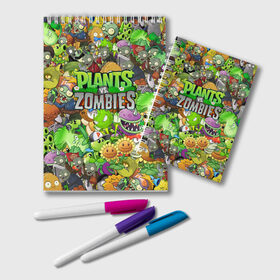 Блокнот с принтом PLANTS VS ZOMBIES в Кировске, 100% бумага | 48 листов, плотность листов — 60 г/м2, плотность картонной обложки — 250 г/м2. Листы скреплены удобной пружинной спиралью. Цвет линий — светло-серый
 | Тематика изображения на принте: battle | plants | plants vs zombies | pvsz | vs | zombies | растения против зомби