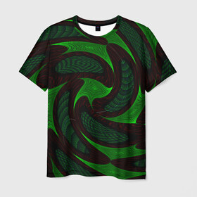 Мужская футболка 3D с принтом орнамент в Кировске, 100% полиэфир | прямой крой, круглый вырез горловины, длина до линии бедер | зелёный | орнамент | спираль | черный