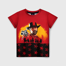 Детская футболка 3D с принтом Red Dead Redemption 2 в Кировске, 100% гипоаллергенный полиэфир | прямой крой, круглый вырез горловины, длина до линии бедер, чуть спущенное плечо, ткань немного тянется | Тематика изображения на принте: dead | rdr | rdr2 | red | redemption | артур | банда | бандиты | вестерн | дикий запад | ковбои | морган | сша