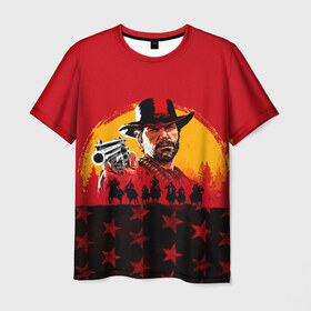 Мужская футболка 3D с принтом Red Dead Redemption 2 в Кировске, 100% полиэфир | прямой крой, круглый вырез горловины, длина до линии бедер | dead | rdr | rdr2 | red | redemption | артур | банда | бандиты | вестерн | дикий запад | ковбои | морган | сша