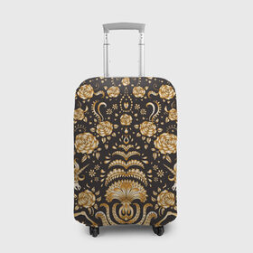 Чехол для чемодана 3D с принтом Gold & Black в Кировске, 86% полиэфир, 14% спандекс | двустороннее нанесение принта, прорези для ручек и колес | texture | абстракция | золото | золотые узоры | розы | текстура | узоры | цветы