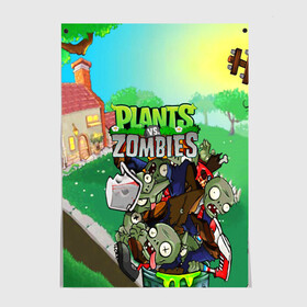 Постер с принтом PLANTS VS. ZOMBIES в Кировске, 100% бумага
 | бумага, плотность 150 мг. Матовая, но за счет высокого коэффициента гладкости имеет небольшой блеск и дает на свету блики, но в отличии от глянцевой бумаги не покрыта лаком | garden warfare | plants | plants vs. zombies | plants vs. zombies: garden warfare | popcap | zombies | кактус | картошка | подсолнух | растения против зомби | сад