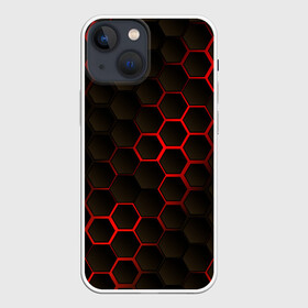 Чехол для iPhone 13 mini с принтом 3D СОТЫ в Кировске,  |  | Тематика изображения на принте: 3d | 3д | black | metal | red | texture | абстракция | камень | лава | метал | соты | текстура | черная