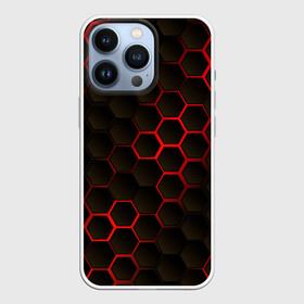 Чехол для iPhone 13 Pro с принтом 3D СОТЫ в Кировске,  |  | 3d | 3д | black | metal | red | texture | абстракция | камень | лава | метал | соты | текстура | черная