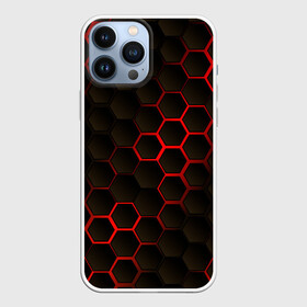 Чехол для iPhone 13 Pro Max с принтом 3D СОТЫ в Кировске,  |  | Тематика изображения на принте: 3d | 3д | black | metal | red | texture | абстракция | камень | лава | метал | соты | текстура | черная