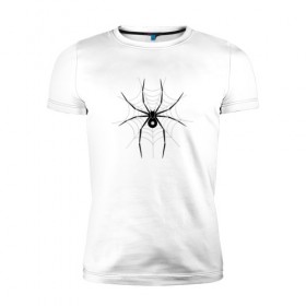 Мужская футболка премиум с принтом Паук в Кировске, 92% хлопок, 8% лайкра | приталенный силуэт, круглый вырез ворота, длина до линии бедра, короткий рукав | минимализм | паук | паутина | рисунок
