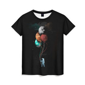 Женская футболка 3D с принтом Космонавт с шариками в Кировске, 100% полиэфир ( синтетическое хлопкоподобное полотно) | прямой крой, круглый вырез горловины, длина до линии бедер | cat | elon | galaxy | mars | moon | musk | nasa | space | spacex | вселенная | галактика | звезды | илон | космонавт | космос | луна | марс | маск | наса | скафандр