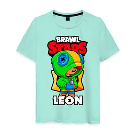 Мужская футболка хлопок с принтом BRAWL STARS LEON в Кировске, 100% хлопок | прямой крой, круглый вырез горловины, длина до линии бедер, слегка спущенное плечо. | brawl stars | leon