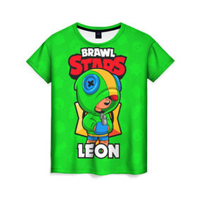 Женская футболка 3D с принтом BRAWL STARS LEON в Кировске, 100% полиэфир ( синтетическое хлопкоподобное полотно) | прямой крой, круглый вырез горловины, длина до линии бедер | brawl stars | leon