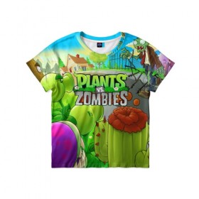 Детская футболка 3D с принтом PLANTS VS ZOMBIES в Кировске, 100% гипоаллергенный полиэфир | прямой крой, круглый вырез горловины, длина до линии бедер, чуть спущенное плечо, ткань немного тянется | battle | plants | plants vs zombies | pvsz | vs | zombies | растения против зомби