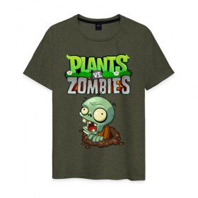 Мужская футболка хлопок с принтом Зомби в Кировске, 100% хлопок | прямой крой, круглый вырез горловины, длина до линии бедер, слегка спущенное плечо. | battle | neighborville | plant | plants | zombi | zombie | zombies | зомби | лого | логотип | надпись | против | растения