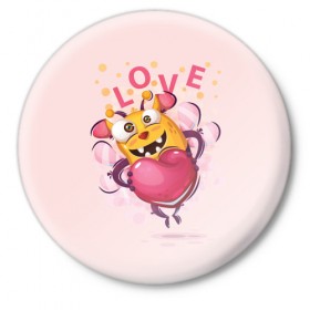 Значок с принтом LOVE в Кировске,  металл | круглая форма, металлическая застежка в виде булавки | Тематика изображения на принте: bee | bright | cool | funny | heart | веселый | забавный | прикольный | пчелка | сердце | яркий