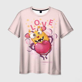 Мужская футболка 3D с принтом LOVE в Кировске, 100% полиэфир | прямой крой, круглый вырез горловины, длина до линии бедер | bee | bright | cool | funny | heart | веселый | забавный | прикольный | пчелка | сердце | яркий