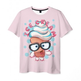 Мужская футболка 3D с принтом ICE CREAM в Кировске, 100% полиэфир | прямой крой, круглый вырез горловины, длина до линии бедер | bright | funny | ice cream | sweet | веселый | мороженое | очки | прикольный | сладкое | яркий забавный