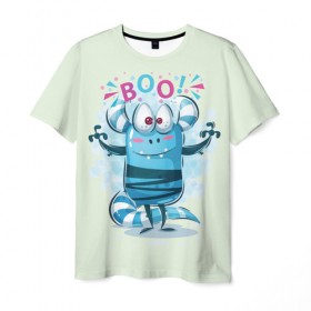 Мужская футболка 3D с принтом BOO в Кировске, 100% полиэфир | прямой крой, круглый вырез горловины, длина до линии бедер | bright | cute monsters | fun | funny | веселый | милый монстрик | прикольный | яркий забавный