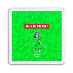 Магнит 55*55 с принтом BILLIE EILISH GREEN в Кировске, Пластик | Размер: 65*65 мм; Размер печати: 55*55 мм | bad guy | billie | eilish | ocean eyes | айлиш | билли | девушка | певица | эйлиш