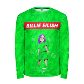 Мужской лонгслив 3D с принтом BILLIE EILISH GREEN в Кировске, 100% полиэстер | длинные рукава, круглый вырез горловины, полуприлегающий силуэт | bad guy | billie | eilish | ocean eyes | айлиш | билли | девушка | певица | эйлиш