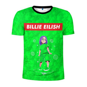 Мужская футболка 3D спортивная с принтом BILLIE EILISH GREEN в Кировске, 100% полиэстер с улучшенными характеристиками | приталенный силуэт, круглая горловина, широкие плечи, сужается к линии бедра | bad guy | billie | eilish | ocean eyes | айлиш | билли | девушка | певица | эйлиш