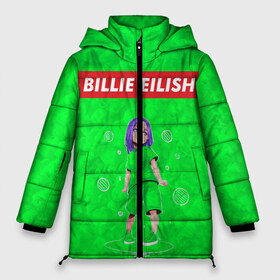 Женская зимняя куртка 3D с принтом BILLIE EILISH GREEN в Кировске, верх — 100% полиэстер; подкладка — 100% полиэстер; утеплитель — 100% полиэстер | длина ниже бедра, силуэт Оверсайз. Есть воротник-стойка, отстегивающийся капюшон и ветрозащитная планка. 

Боковые карманы с листочкой на кнопках и внутренний карман на молнии | bad guy | billie | eilish | ocean eyes | айлиш | билли | девушка | певица | эйлиш