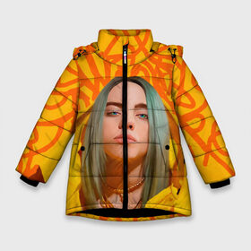 Зимняя куртка для девочек 3D с принтом BILLIE EILISH в Кировске, ткань верха — 100% полиэстер; подклад — 100% полиэстер, утеплитель — 100% полиэстер. | длина ниже бедра, удлиненная спинка, воротник стойка и отстегивающийся капюшон. Есть боковые карманы с листочкой на кнопках, утяжки по низу изделия и внутренний карман на молнии. 

Предусмотрены светоотражающий принт на спинке, радужный светоотражающий элемент на пуллере молнии и на резинке для утяжки. | bad guy | billie | eilish | ocean eyes | айлиш | билли | девушка | певица | эйлиш