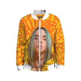 Детский бомбер 3D с принтом BILLIE EILISH в Кировске, 100% полиэстер | застегивается на молнию, по бокам два кармана без застежек, мягкие манжеты, по низу бомбера и на воротнике — эластичная резинка | bad guy | billie | eilish | ocean eyes | айлиш | билли | девушка | певица | эйлиш