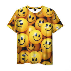 Мужская футболка 3D с принтом ЖЕЛТЫЕ СМАЙЛИКИ в Кировске, 100% полиэфир | прямой крой, круглый вырез горловины, длина до линии бедер | emoji | настроение | позитив | смайлики | смайлы | стикеры | текстура смайл | улыбки | фон смайл | эмодзи