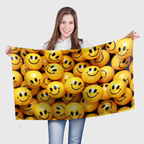 Флаг 3D с принтом ЖЕЛТЫЕ СМАЙЛИКИ в Кировске, 100% полиэстер | плотность ткани — 95 г/м2, размер — 67 х 109 см. Принт наносится с одной стороны | emoji | настроение | позитив | смайлики | смайлы | стикеры | текстура смайл | улыбки | фон смайл | эмодзи